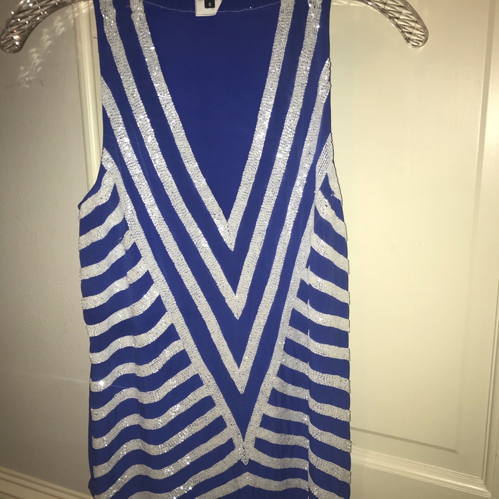Blue white beaded top